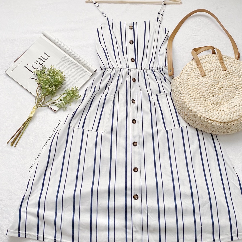 White & Blue Stripe Button Down Front Style Sundr… - image 2